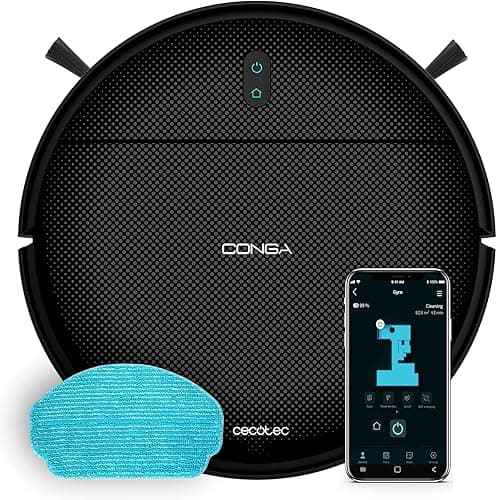 Cecotec Robot odkurzający z nawigacją żyroskopową i aplikacją Conga M10 X-Treme. 2000Pa, zamiatanie, odkurzanie, szorowanie i mop, autonomia 120 mins, czujniki zapobiegające upadkowi i 2 szczotkom