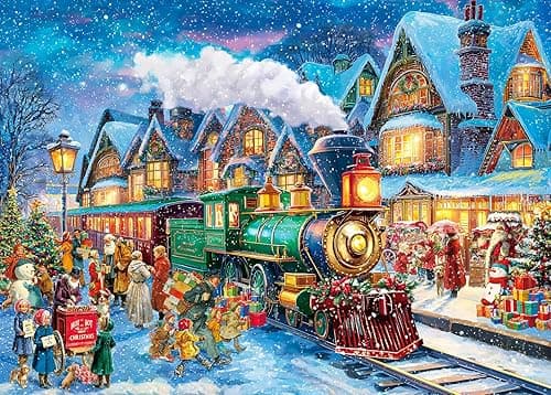 Puzzle 1000 elementów dla dorosłych, klasyczna gra edukacyjna, piękna dekoracja, na zimę, Boże Narodzenie, pociąg, puzzle na prezenty