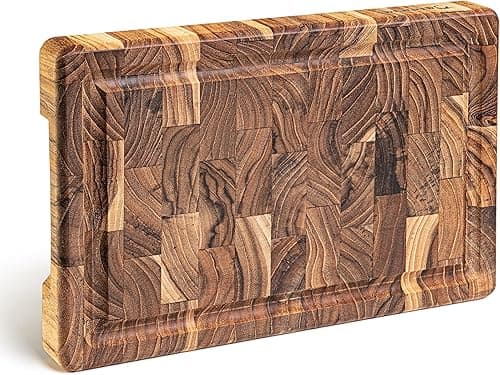 Erreke Deska do Krojenia z Drewna Teakowego o Końcówkowym Uziarnieniu, 30x20x3.2 cm, Idealna do Kuchni, Do Serwowania i Krojenia Mięsa, Sera, Pieczywa