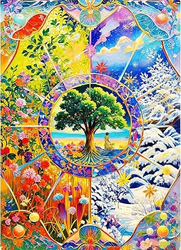 HUADADA Puzzle 1000 elementów - puzzle bożonarodzeniowe 1000 elementów - rodzinne interaktywne puzzle Boże Narodzenie prezent - zmiana czterech pór roku