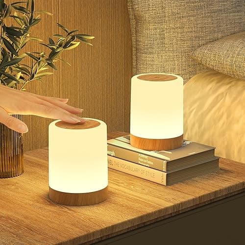 Lampka nocna LED, dotykowa, ściemniana, 256 kolorów RGB i 3 trybami, lampka nocna dla dzieci, ładowana przez USB, z funkcją timera i pamięci, rysunek słojów drewna, bezprzewodowa, do dekoracji