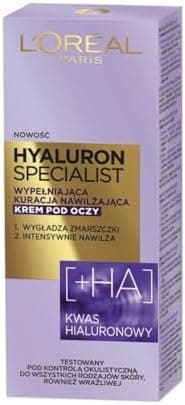 L'Oréal Paris Hyaluron Specialist nawilżający krem pod oczy 25+, dwa rodzaje kwasu hialuronowego, bezpieczny dla oczu, SPF20, 15 ml