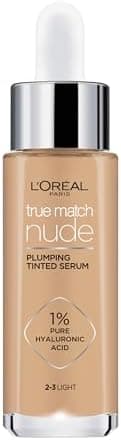 L'Oreal Paris True Match Nude Plumping Tinted Serum, 1% Hyaluronic Acid, Shade 2-3, Light, Instantly Evens, Brightens and Hydrates Skin