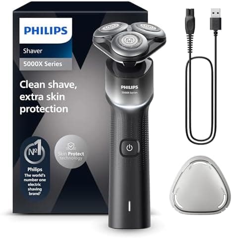 Philips Golarka Elektryczna z Serii 5000X, Golenie na Mokro i Sucho, Technologia Skin Protect, Elastyczna Głowica 360, 1 godz. Ładowania/5 min., Quick Charge, P-Cap, Srebrny, Model X5004/00