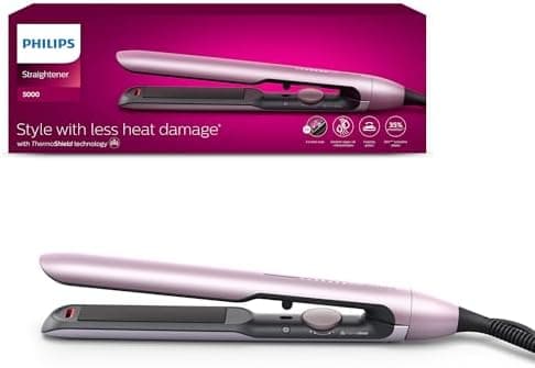 Philips Prostownica do włosów z serii 5000, technologia ThermoShield, jonizacja, wałki pokryte powłoką ceramiczną wzbogaconą olejem arganowym, jasnoróżowy, model BHS530/00