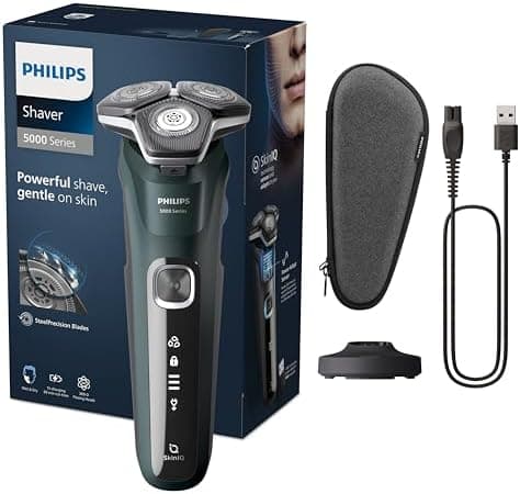 Philips Golarka z serii 5000 — golarka elektryczna dla mężczyzn do golenia na mokro i na sucho z wysuwanym trymerem, podstawką ładującą i futerałem podróżnym (model S5884/35)