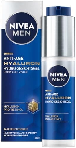 NIVEA MEN Hyaluron Przeciwzmarszczkowy krem-żel nawilżający do twarzy dla mężczyzn z kwasem hialuronowym i pro-retinolem, 50 ml