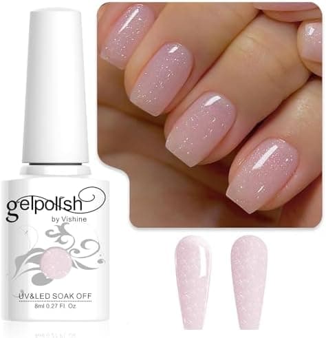 Vishine Półtrwały lakier do paznokci półtrwały przezroczysty różowy brokat, mleczny brokatowy lakier do paznokci UV LED Nude do studia manicure DIY w domu 8 ml
