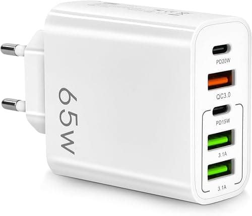 AXFEE 65W USB ładowarka wielokrotna, 5 w 1 ładowarka USB, 3 porty USB & 2 PD 3.0, 3A maksymalny prąd 2.4A, Kompatybilny z laptopem/MacBook Pro/Tablet/Samsung/Huawei/DELL