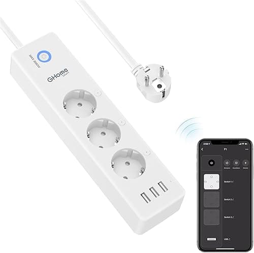 Usmart Listwa zasilająca Smart Wi-Fi z 3 gniazdami AC i 3 portami USB, oddzielny sterowany, z wieloma gniazdkami, inteligentna z ochroną przepięciową, kompatybilna z Alexa i Google Home, tylko 2,4 GHz