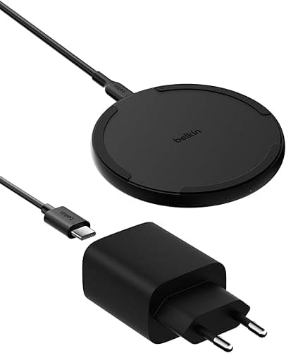 Belkin Bezprzewodowa Podkładka ładująca 15 W – ładowarka Qi do urządzeń Apple iPhone 16, iPhone serii 15/14/13, AirPods, Samsung Galaxy S25, Galaxy S24, Pixel – W Zestawie Zasilacz i kabel – Czarna