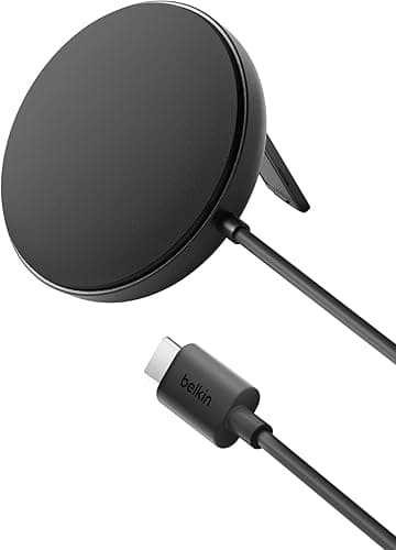 Belkin magnetyczna bezprzewodowa podkładka ładująca 15 W z podstawką – zgodna z MagSafe ładowarka Qi2 do urządzeń iPhone serii 16, Samsung Galaxy serii S25, AirPods i innych brak zasilacza – czarna