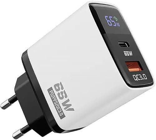 ładowarka USB C 65 W, 2-portowe ładowarki GaN z wyświetlaczem LED, PPS i PD do iPhone 17/16/15, MacBook, iPad, Samsung, telefonów komórkowych i laptopów