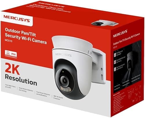 MERCUSYS MC510 Zewnętrzna kamera WiFi 2K 3 MP, kamera monitorująca 360°, kolorowy noktowizor, dwukierunkowy dźwięk, wykrywanie ruchu, alarm/powiadomienia, strefa prywatności, obsługuje 512 GB microSD