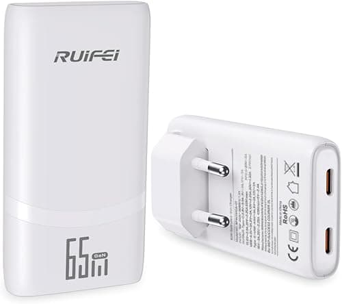 Ładowarka USB C 65 W, ultrapłaska wtyczka do ładowania, 2-portowy zasilacz GaN, szybka ładowarka, szybka ładowarka, kompatybilna z MacBook Pro/Air, telefonem komórkowym, iPad, iPhone, Samsung Galaxy