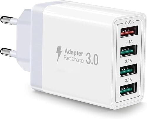 Ładowarka USB, 4-portowa ładowarka USB z 33 W Smart QC 3.0, ładowarka z wieloma portami USB, zasilacz kompatybilny z iPhone 11/12/13/14/15/16/SE/XS/XR/iPad/Samsung Galaxy S21/S22/S23/S24