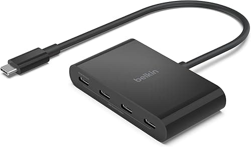 Belkin Hub USB-C, wieloportowy adapter Dongle z 4 portami USB-C 3.2 Gen 2 i PD 100 W, maksymalna prędkość transferu danych 10 Gb/s, do urządzeń MacBook, iPad, Chromebook, PC i innych, czarny