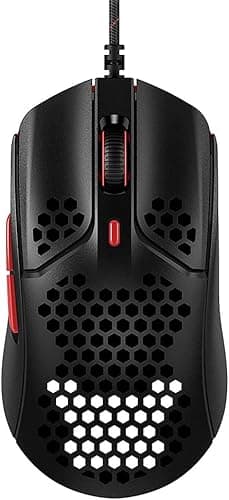 HyperX Pulsefire Haste mysz do gier, ultralekka, 59 g, obudowa o strukturze plastra miodu, konstrukcja sześciokątna, kabel USB HyperFlex, do 16000 DPI, 6 programowalnych przycisków, czarny/czerwony