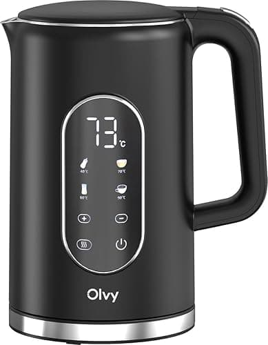 Olvy czajnik elektryczny o pojemności 1,7 l z regulacją temperatury - szybkie gotowanie 2200 W - funkcja utrzymywania ciepła - podwójna ścianka ze stali nierdzewnej - chłodzący w dotyku zewnętrzny