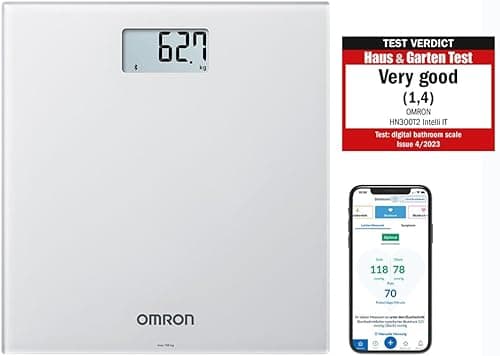 OMRON HN300T2 Intelli IT – inteligentna waga łazienkowa z Bluetooth do pomiaru masy ciała i BMI, z aplikacją na smartfona do śledzenia postępów