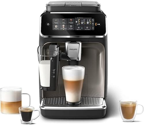 Philips Ekspres do kawy z serii 3300 w pełni zautomatyzowany - 6 napojów, Nowoczesny, Kolorowy ekran dotykowy, LatteGo, SilentBrew, Młynek w 100% ceramiczny, Filtr AquaClean, Czarny chrom (EP3347/90)