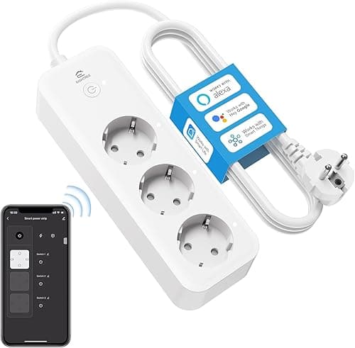Eightree Listwa zasilająca Smart WLAN z 3 przyłączami AC, inteligentne gniazdko wtykowe z pomiarem zużycia prądu i pilotem, obsługa Alexa, Google Home, sterowanie głosowe SmartThings, 16 A, 1,5 m