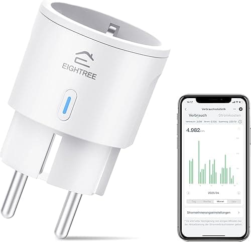 Eightree gniazdko Wi-Fi Alexa sterowane głosem, pomiar zużycia energii, z timerem, WiFi inteligentny dom, kompatybilne z Alexa, Google Home, tylko 2,4 GHz (1 Pack)