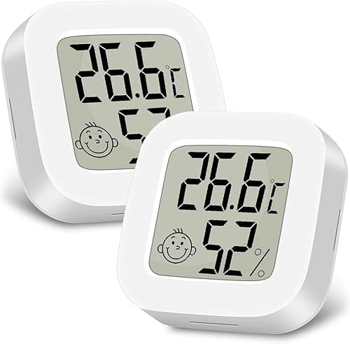 Ainiv Cyfrowy mini higrometr/termometr pokojowy, do pomieszczeń, z wyświetlaczem LCD i ikonami twarzy, z monitorem wilgotności/temperatury, do sypialni, pokoju dziecięcego, samochodu, 2 sztuki