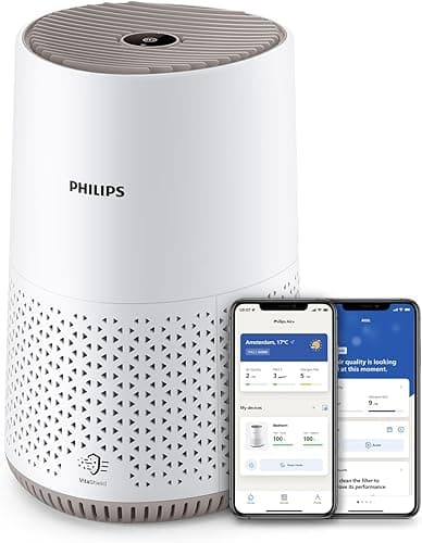 Philips Oczyszczacz Powietrza Serii 600, Cichy i energooszczędny, Dla alergików, Filtr HEPA usuwa 99,97% zanieczyszczeń, Obejmuje powierzchnię do 44mb, Kontrola z aplikacji, Kolor biały (AC0650/10)