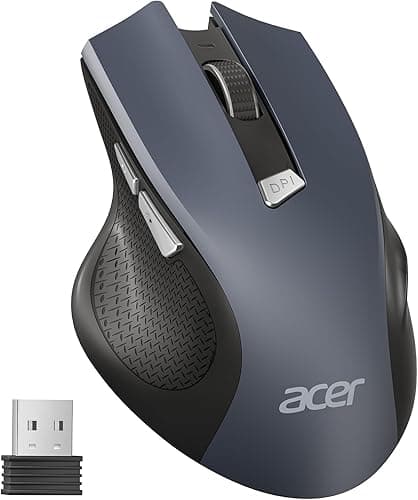 Acer Mysz Bezprzewodowa, 3 Poziomy DPI, Ergonomiczna Mysz Komputerowa 2,4 GHz z Odbiornikiem USB, 6 Przycisków, Śledzenie Optyczne, Wskaźnik Baterii, Przenośna do Laptopa, Komputera, PC, Desktop, Mac