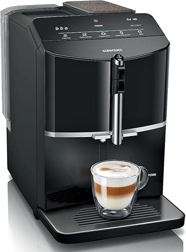 Siemens EQ300 TF301E19 automatyczny ekspres do kawy, spieniacz do mleka, ceramiczny mechanizm mielący, funkcja OneTouch, 1300 W, kolor czarny