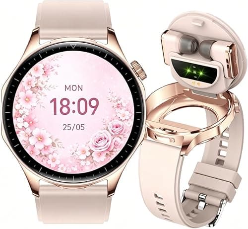 AIEK Smartwatch ze słuchawkami dla mężczyzn i kobiet, 1,43" AMOLED duży wyświetlacz, fitness zegarek sportowy do telefonów z systemem iOS Android, monitor snu, prezent dla pary (różowe złoto)