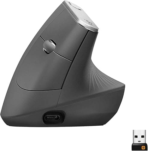 Logitech MX Vertical Ergonomiczna mysz dla wielu urządzeń, bezprzewodowa Bluetooth lub 2,4 GHz z USB Unifying, optyczne śledzenie 4K DPI, 4 przyciski, szybkie ładowanie, PC/Mac/iPad - Czarny