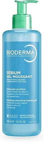 BIODERMA Sebium Gel Foaming - Delikatny oczyszczający środek czyszczący - Usuwa nadmiar sebum i zanieczyszczenia - Skóra mieszana i tłusta - przepisany przez dermatologów - Butelka z pompką 400 ml