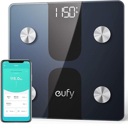 eufy Smart Scale C1 waga osobowa, waga z Bluetooth, duży wyświetlacz LED, 12 pomiarów, waga/tkanka tłuszczowa/BMI/skład ciała, automatyczne włączanie/wyłączanie, powierzchnia ze szkła hartowanego