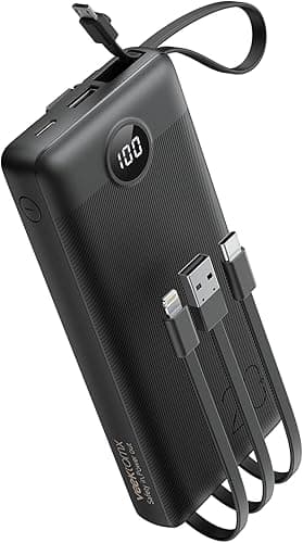 Power Bank 20000mAh Powerbank USB C mit 5 Ausgängen & 2 Eingängen VEEKTOMX Powerbank mit integrierten Kabeln Externer Handyakku Kompatibel mit iPad, iPhone16/15, Galaxy, Huawei, Google Pixel usw.