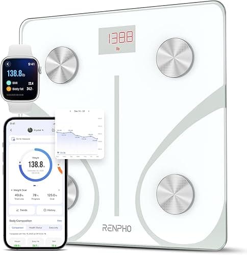 RENPHO Cyfrowa waga łazienkowa z funkcją Bluetooth do analizy tkanki tłuszczowej, BMI, masy mięśniowej, białka, BMR