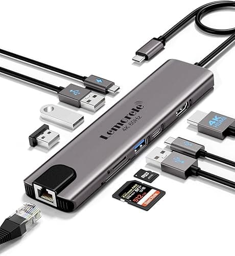 Lemorele Aluminiowa obudowa USB-C Hub stacja dokująca 10-w-1,4K 60Hz HDMI, Gigabit Ethernet, 100 W PD, 4*USB 3.0/2.0, port danych USB-C, SD/TF do MacBook/Windows, iPad, Switch, Steam Deck, Chromecast