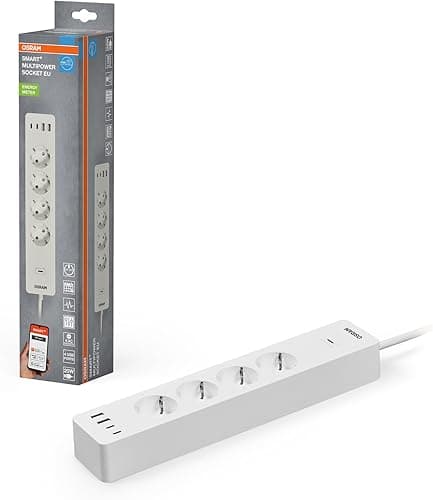 OSRAM SMART+Wifi Smart WiFi 4-drożna listwa zasilająca EU-EU z inteligentnymi portami USB, stopień ochrony IP20, do integracji urządzeń w inteligentnym domu