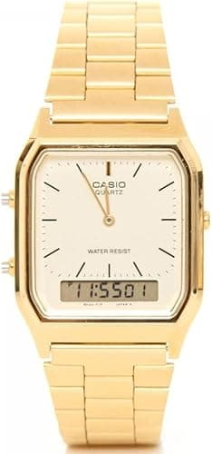 Casio Collection Retro damski analogowy zegarek cyfrowy AQ-230EG z bransoletką ze stali nierdzewnej