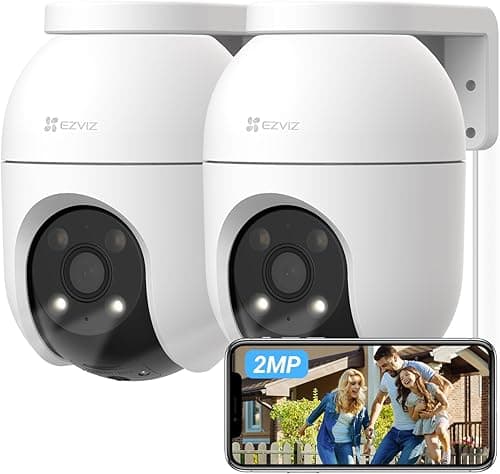 EZVIZ 2 SZTUK Kamera Nadzoru WiFi Zewnętrzna 360°, 1080P Kamera Bezpieczeństwa IP, Kolorowe noktowizory, Wykrywanie Ludzi AI, Auto Zoom śledzenie, Dwukierunkowy dźwięk, Syrena, Alexa/Google, C8c 2MP