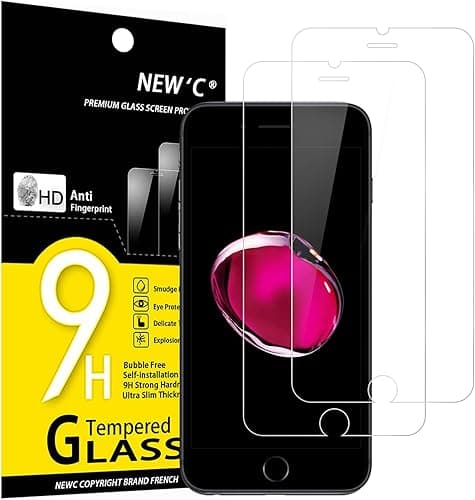 NEW'C 2 sztuki Szkło dla iPhone SE 2022, iPhone 8/7 (4,7) Hartowane i Folia Ochronna Ochraniacz Ekranu - Bez pęcherzyków powietrza, odporność na zarysowania