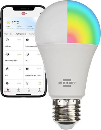 Brennenstuhl Connect WiFi żarówka LED SB 800 E27 (kompatybilna z Alexa i Google Assistant, nie wymaga huba, inteligentna żarówka 2,4 GHz z bezpłatną aplikacją, 810 lm, 9W)