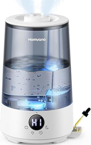 Homvana Nawilżacz Powietrza 3,6L Plastik Sypialnia Pokoju Dziecka, Ultradźwiękowy 360° Cool Mist, 34h Pracy, Bardzo Cichy 16 dB (SilentSpray), Bez BPA, Dyfuzor Zapachowy, 7 Kolorów LED