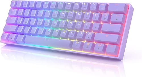 GK61s mechaniczna klawiatura do gier, 61 klawiszy, wielokolorowa, podświetlana RGB LED, przewodowa, programowalna dla graczy PC/Mac (Gateron Mechanical Brown, lawendowa)