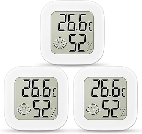 Ainiv Cyfrowy mini higrometr/termometr pokojowy, do pomieszczeń, z wyświetlaczem LCD i ikonami twarzy, z monitorem wilgotności/temperatury, do sypialni, pokoju dziecięcego, samochodu, 3 sztuki