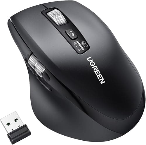 Mysz bezprzewodowa UGREEN 2,4 GHz z Bluetooth z ultraszybkim przewijaniem, ergonomiczna mysz z cichym kliknięciem, zasięg 10 m, kompatybilna z systemami Windows, Linux, macOS, Android i innymi