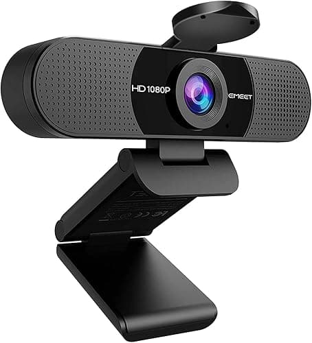 eMeet Webcam 1080P- Kamera internetowa C960 Full HD z podwójnym mikrofonem, regulowane ustawienia, szeroki kąt 90° z automatyczną korekcją, Plug & Play, kamera strumieniowa do Linuksa, Win10, Mac,