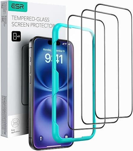 ESR iPhone 15 folia ochronna na wyświetlacz ze szkła pancernego, 3 folie ochronne na wyświetlacz, zakrzywione krawędzie 2,5D, pełna ochrona wojskowa, ochrona przed zadrapaniami