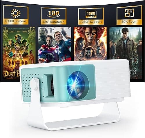 WOLFANG Mini Projektor, Przenośny Projektor z Obsługą Wejścia 1080P, Natywna Rozdzielczość 720P, Automatyczna Korekcja Keystone, Zoom 50% i Obrót 180°, Kompatybilny z iOS/Android/Laptopem/TV Stick